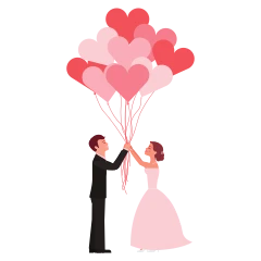 Novios con corazones